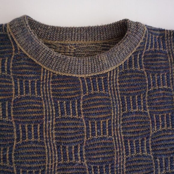 VTG '80S Navy Olive 3D Biggie Cosby Eclectic Grandpa Chunky Crewneck Sweater XL - Picture 4 of 11